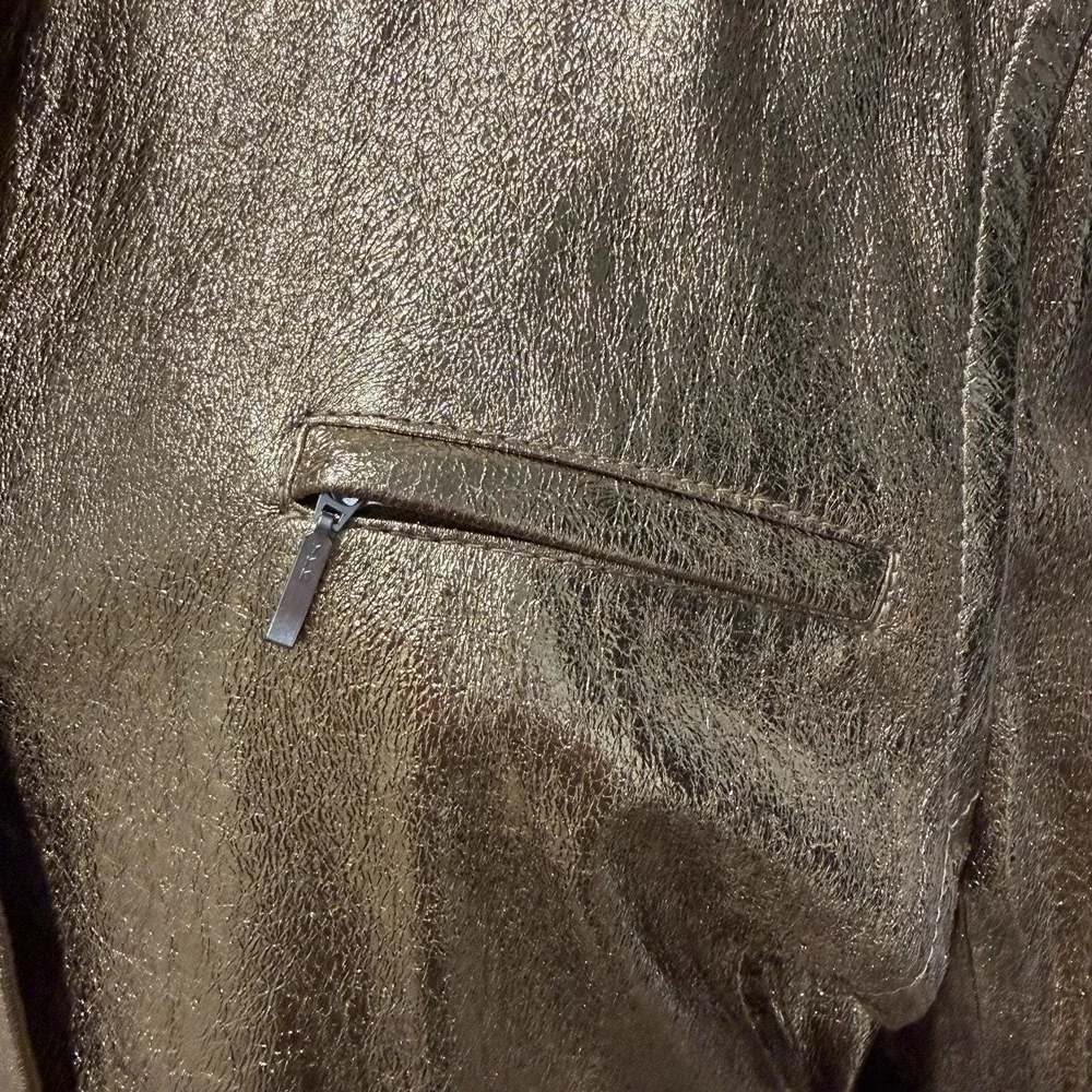 Vintage George By Mark Eisen‎ Gold Foil Goat Suede Luxe Metallic Jacket Y2K Sz L